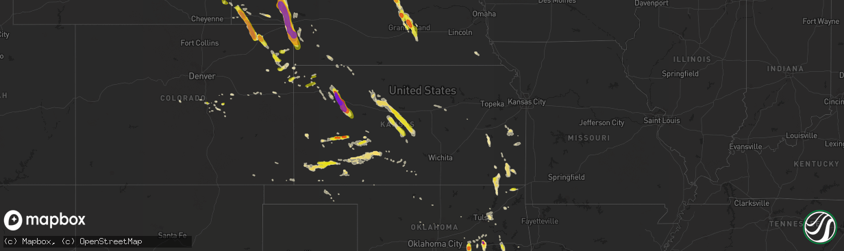 Hail map in Kansas on July 28, 2018