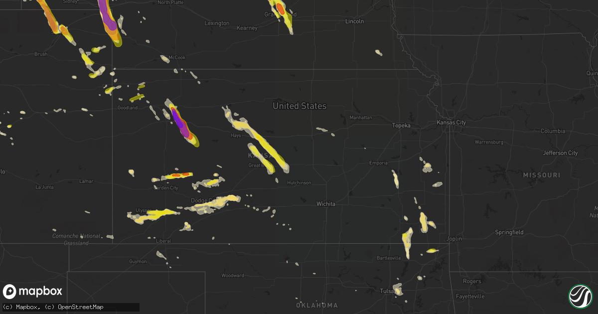 Hail map in Kansas on July 28, 2018