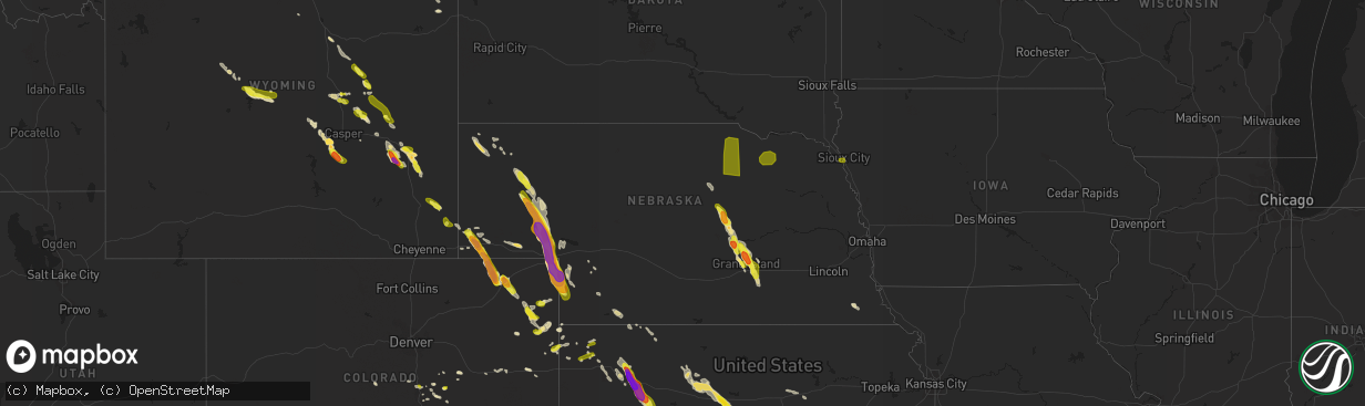 Hail map in Nebraska on July 28, 2018