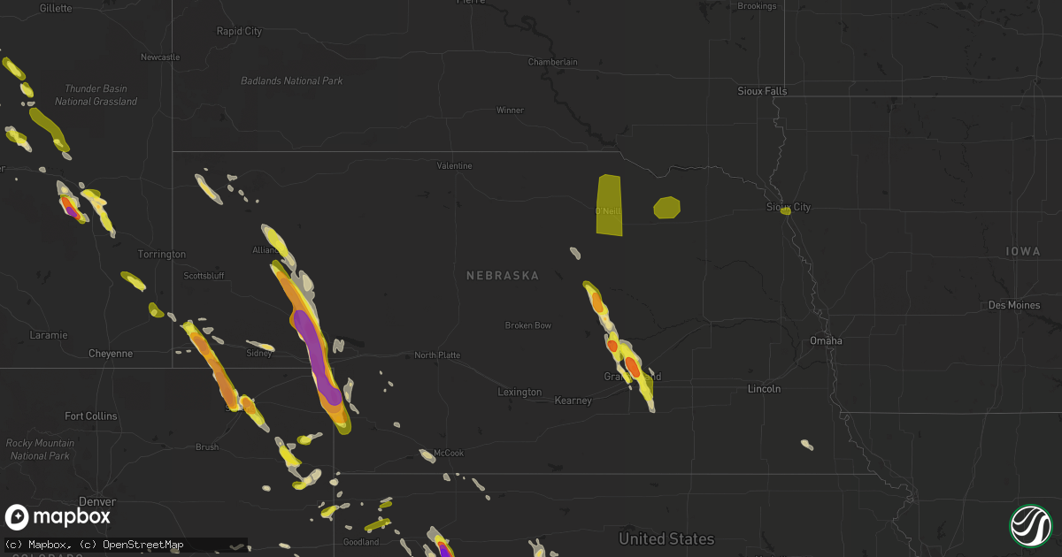 Hail map in Nebraska on July 28, 2018
