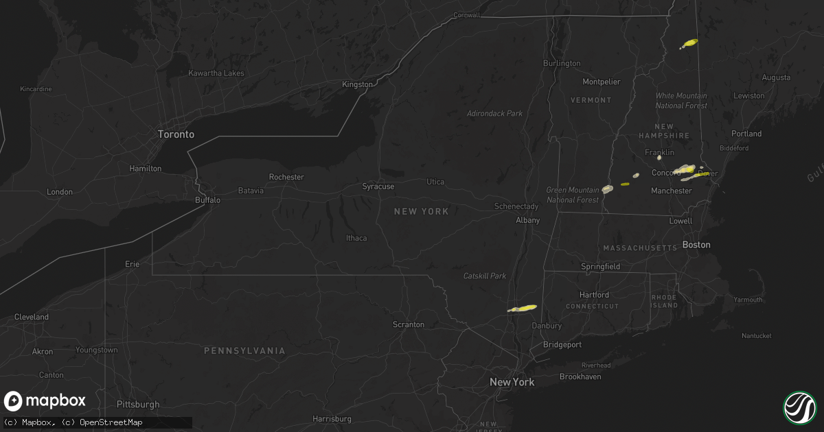Hail map in New York on July 28, 2018