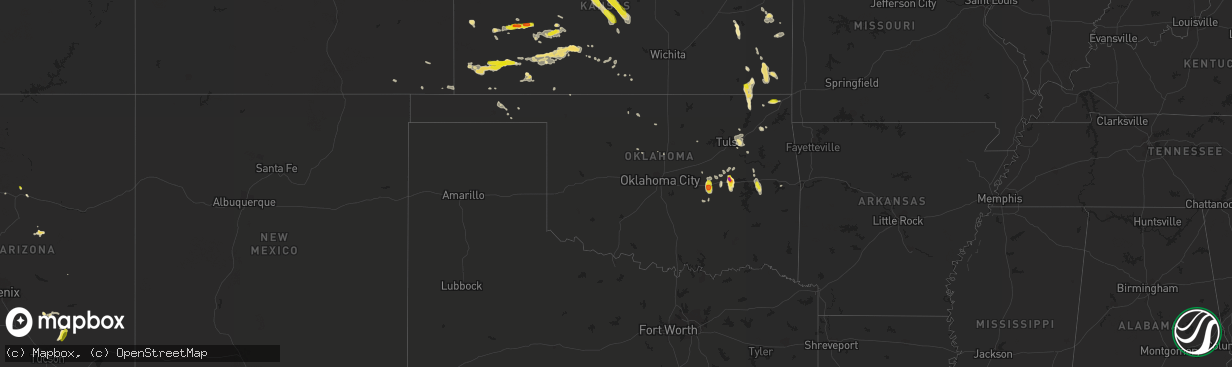 Hail map in Oklahoma on July 28, 2018