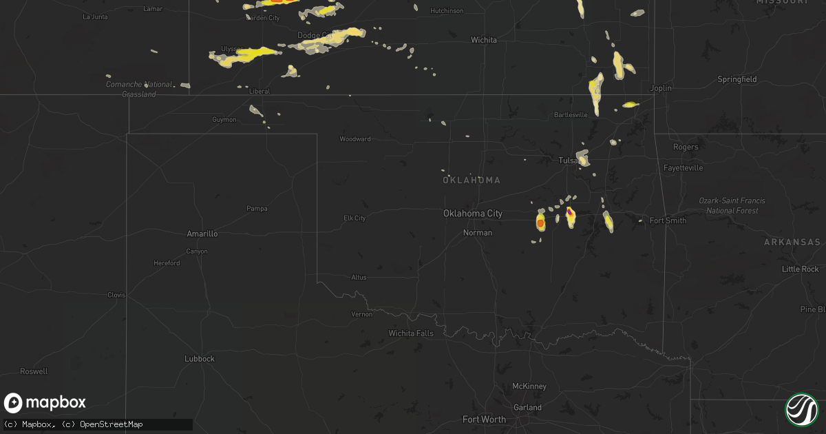 Hail map in Oklahoma on July 28, 2018