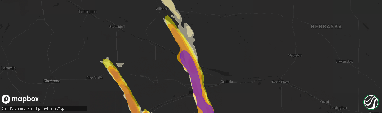 Hail map in Oshkosh, NE on July 28, 2018