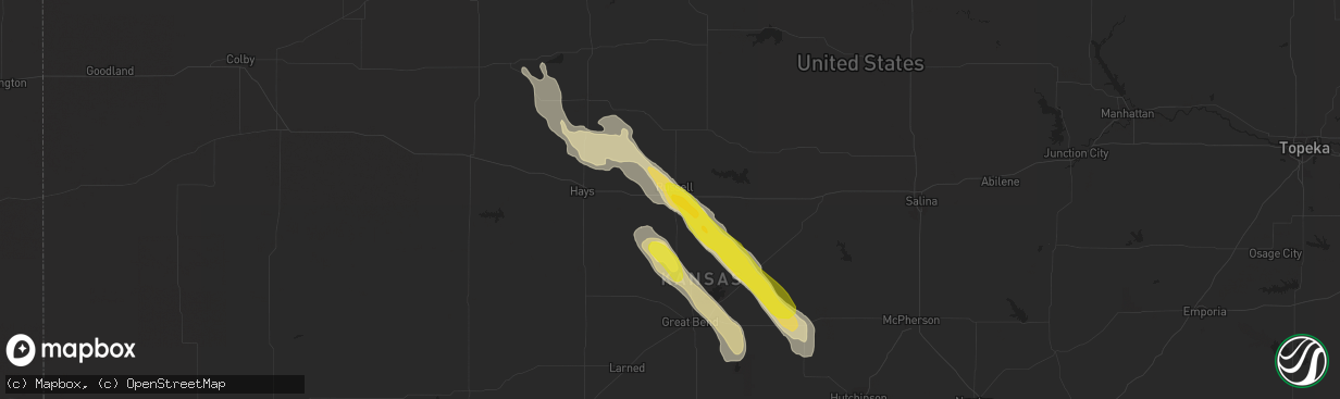 Hail map in Russell, KS on July 28, 2018