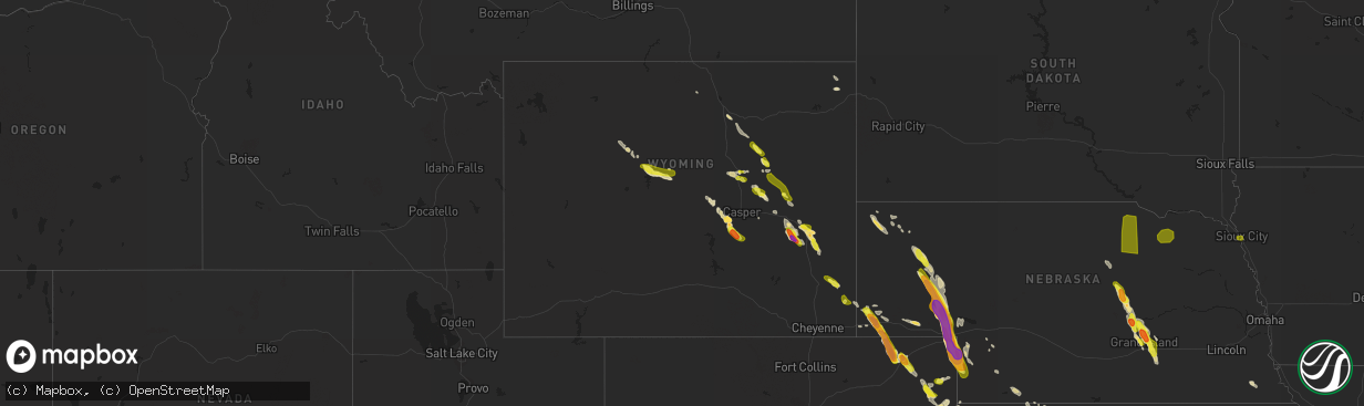 Hail map in Wyoming on July 28, 2018