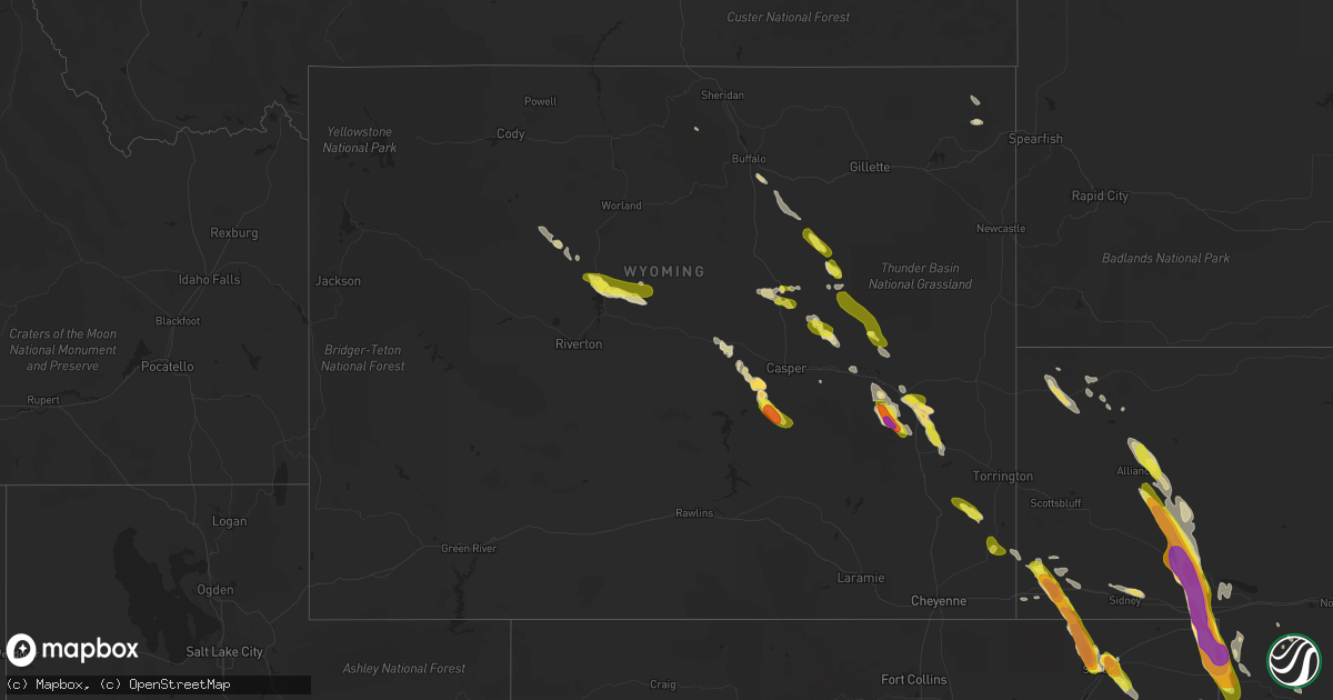 Hail map in Wyoming on July 28, 2018