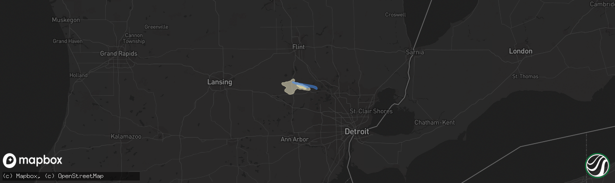 Hail map in Highland, MI on July 28, 2019