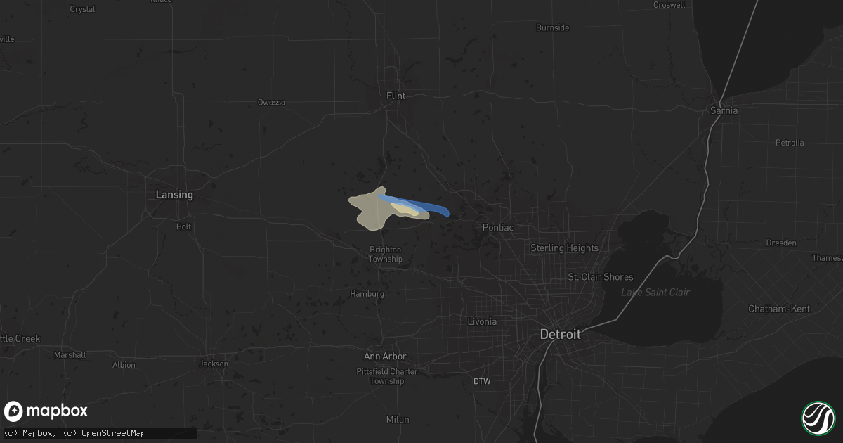 Hail map in Highland, MI on July 28, 2019