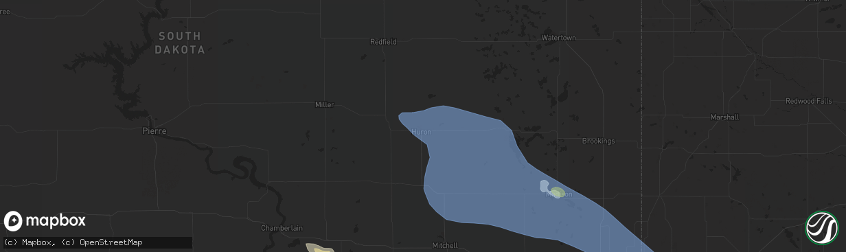 Hail map in Huron, SD on July 28, 2019