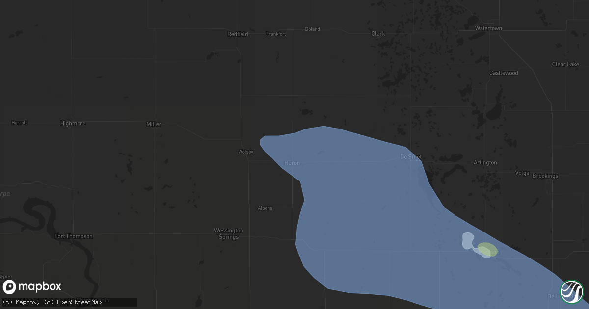 Hail map in Huron, SD on July 28, 2019