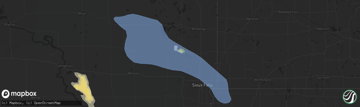 Hail map in Madison, SD on July 28, 2019