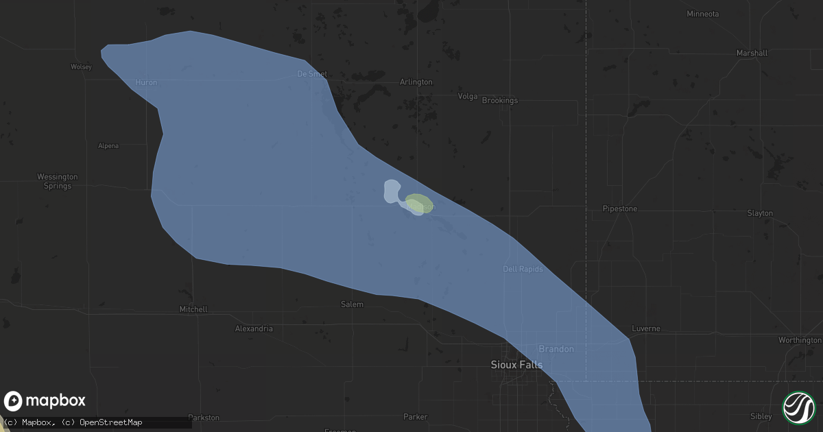 Hail map in Madison, SD on July 28, 2019