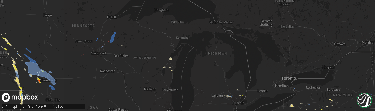 Hail map in Michigan on July 28, 2019