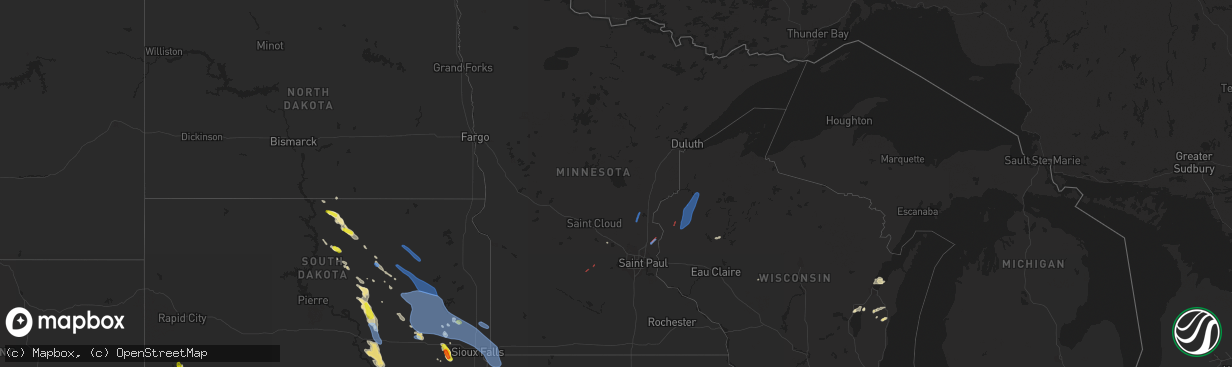 Hail map in Minnesota on July 28, 2019