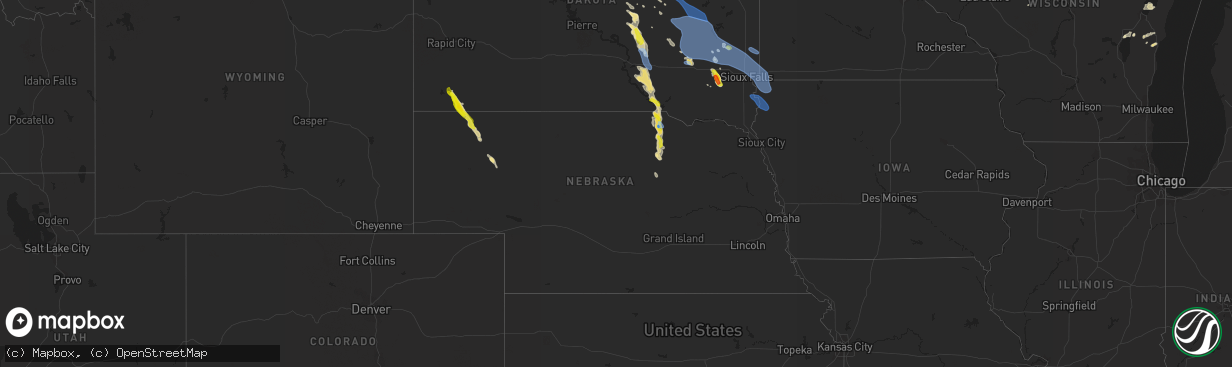 Hail map in Nebraska on July 28, 2019