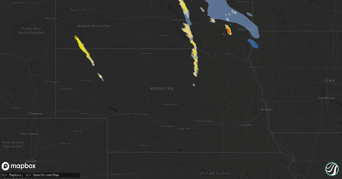 Hail map in Nebraska on July 28, 2019