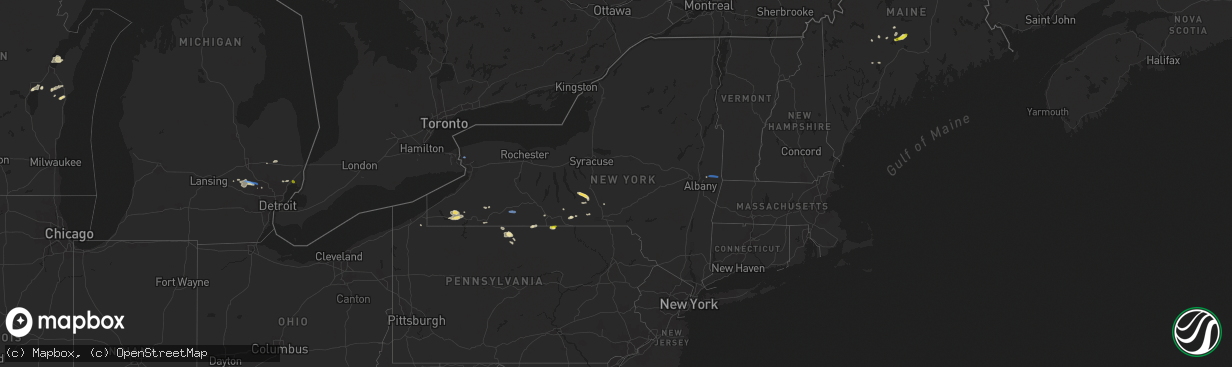 Hail map in New York on July 28, 2019