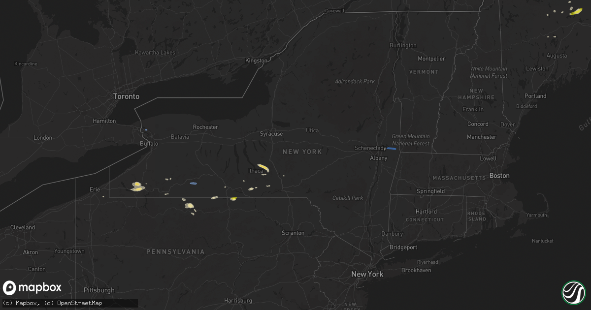 Hail map in New York on July 28, 2019