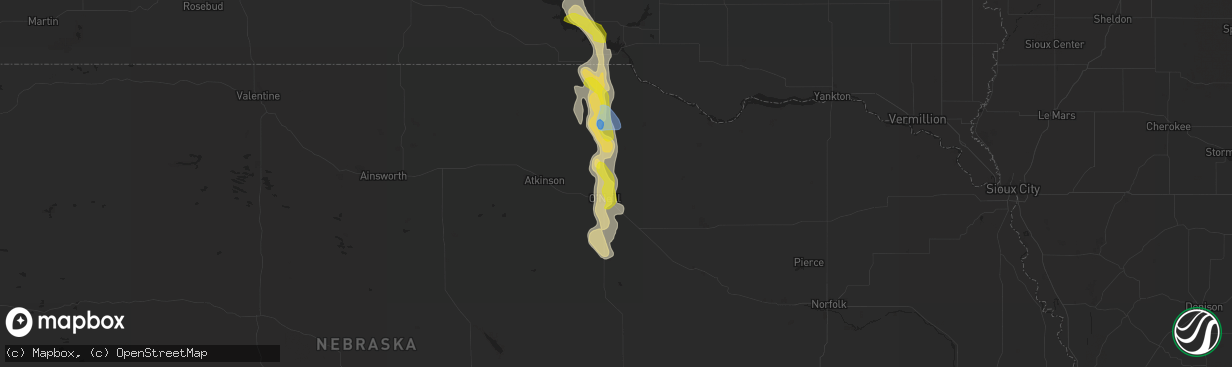 Hail map in Oneill, NE on July 28, 2019