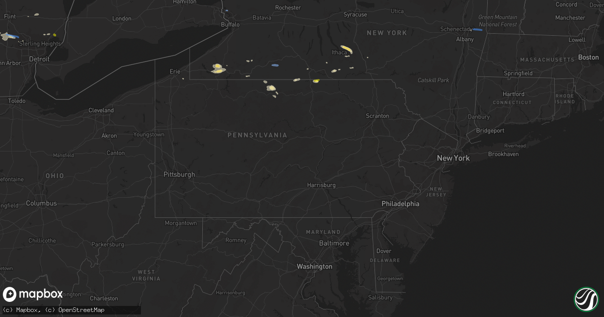 Hail map in Pennsylvania on July 28, 2019