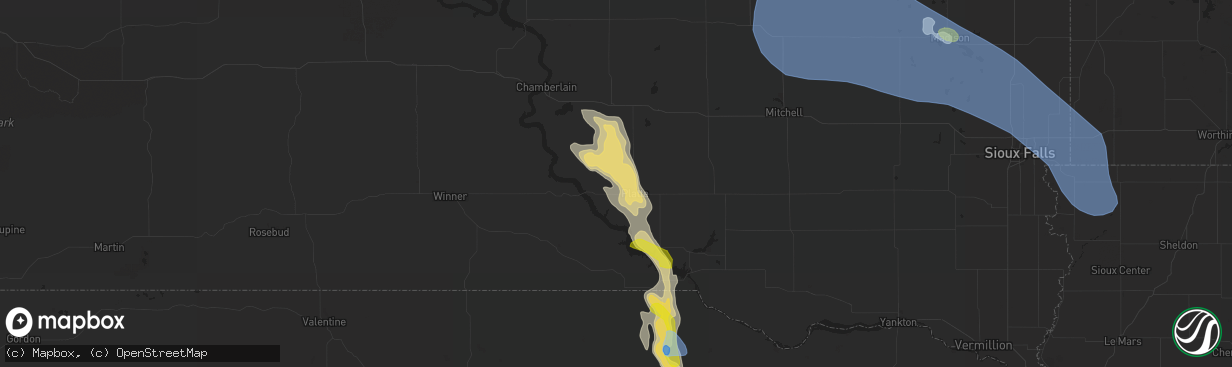 Hail map in Platte, SD on July 28, 2019