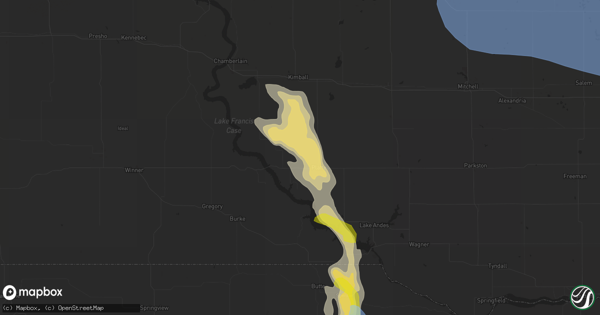Hail map in Platte, SD on July 28, 2019