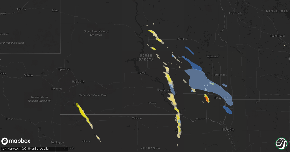 Hail map in South Dakota on July 28, 2019