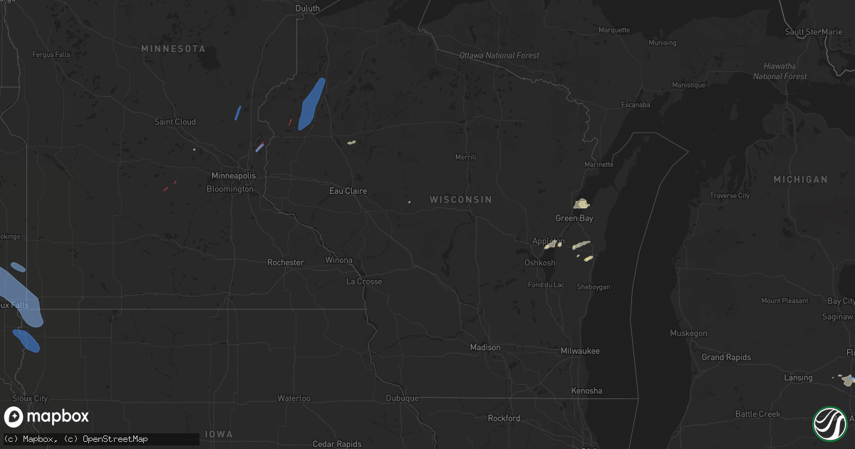 Hail map in Wisconsin on July 28, 2019
