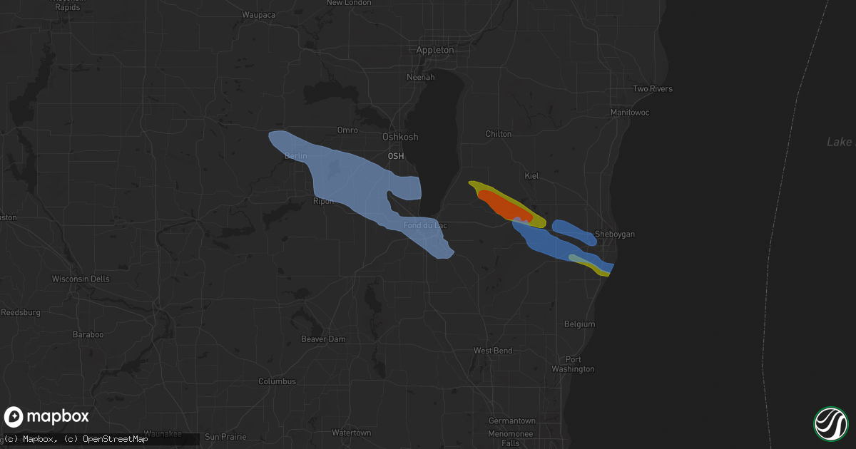 Hail map in Fond Du Lac, WI on July 28, 2020