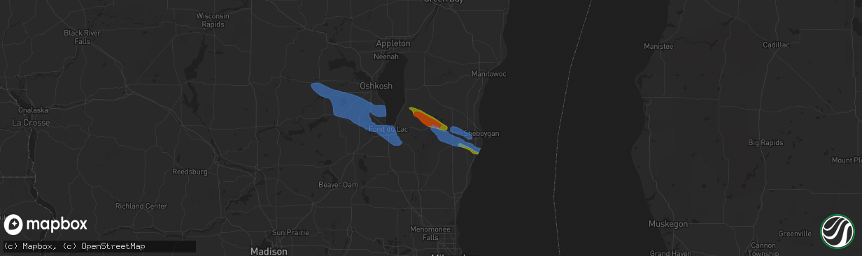 Hail map in Glenbeulah, WI on July 28, 2020