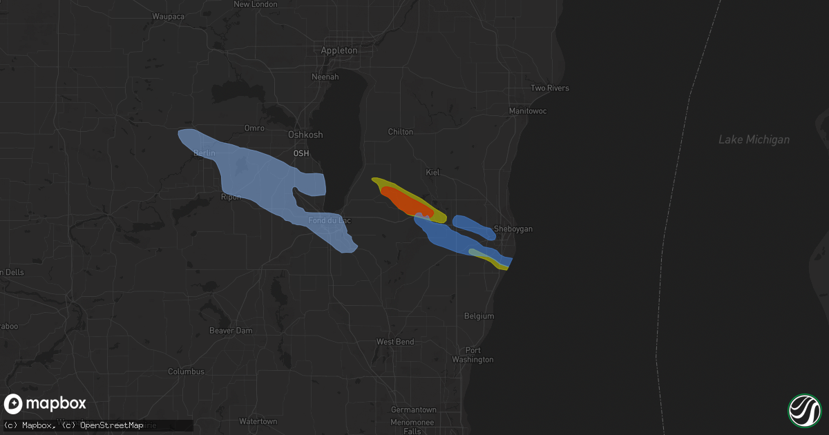 Hail map in Glenbeulah, WI on July 28, 2020