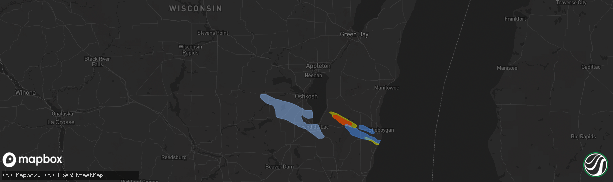 Hail map in Oshkosh, WI on July 28, 2020