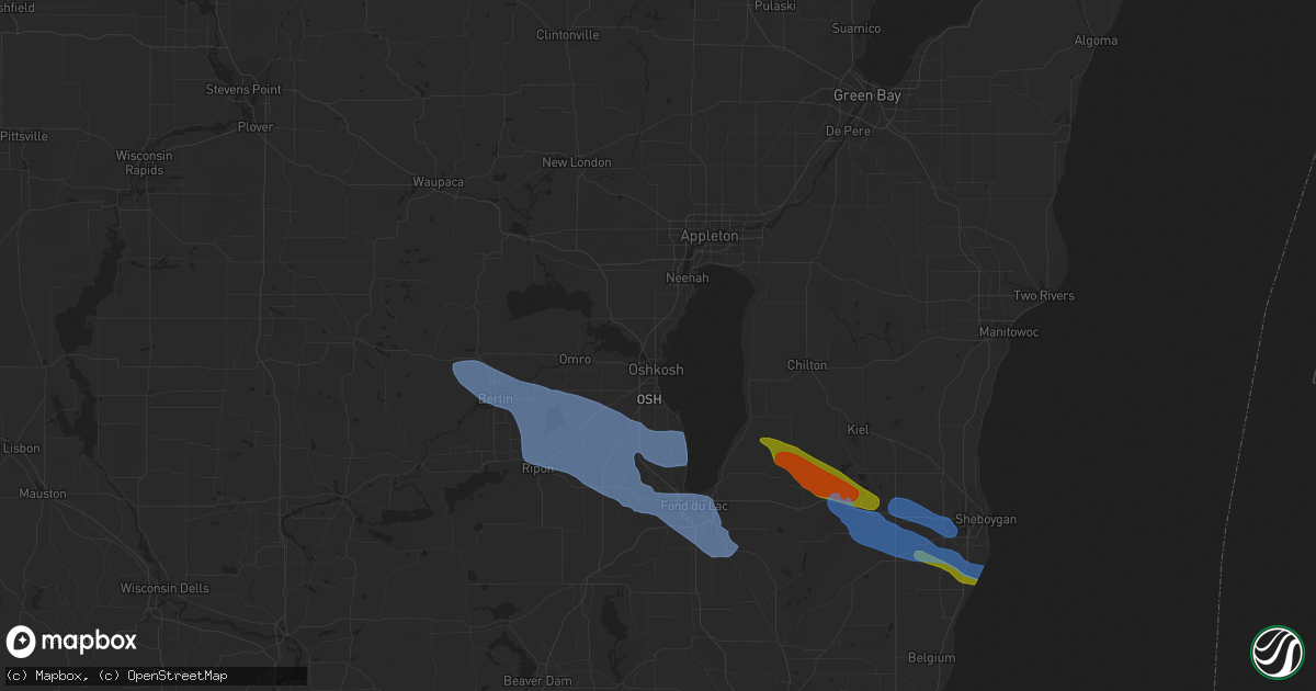 Hail map in Oshkosh, WI on July 28, 2020
