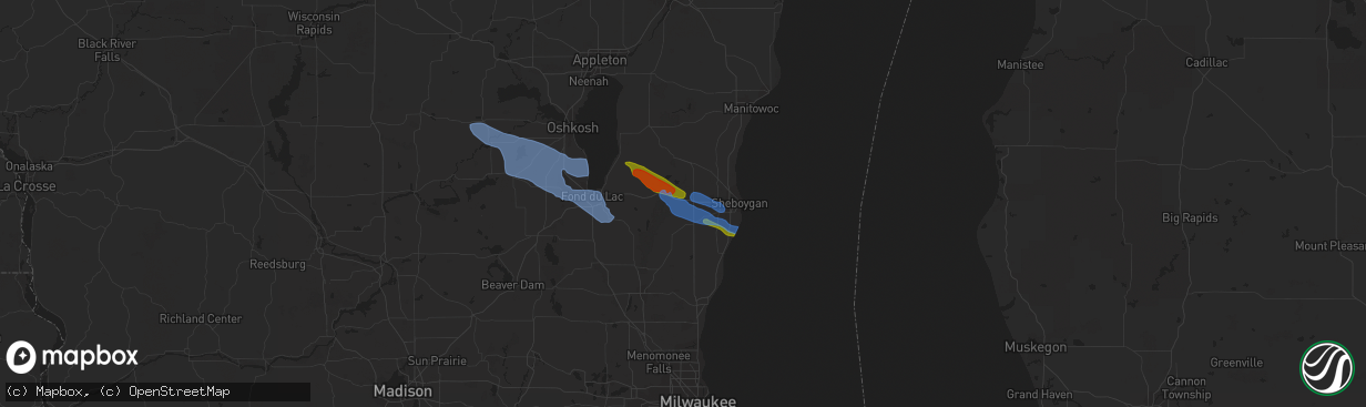 Hail map in Plymouth, WI on July 28, 2020