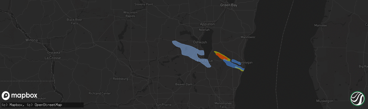 Hail map in Ripon, WI on July 28, 2020