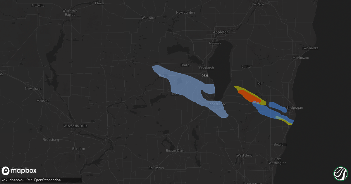 Hail map in Ripon, WI on July 28, 2020