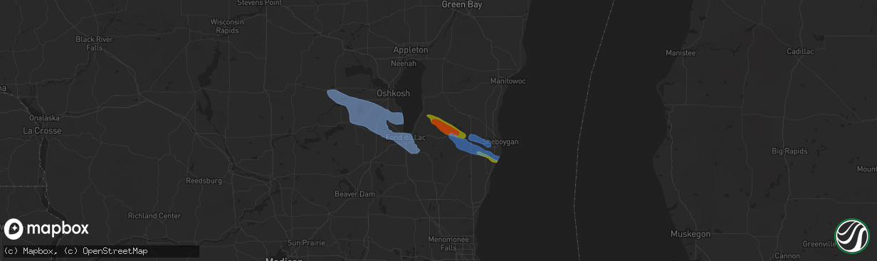 Hail map in Saint Cloud, WI on July 28, 2020