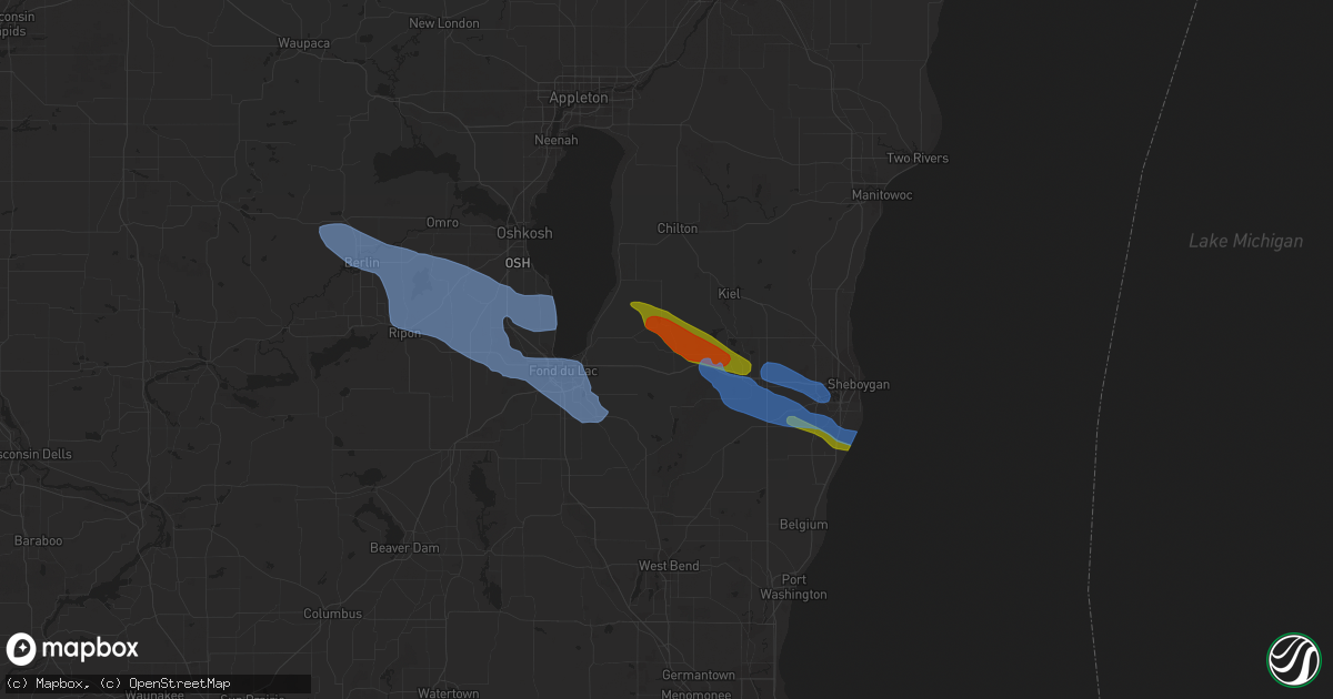 Hail map in Saint Cloud, WI on July 28, 2020