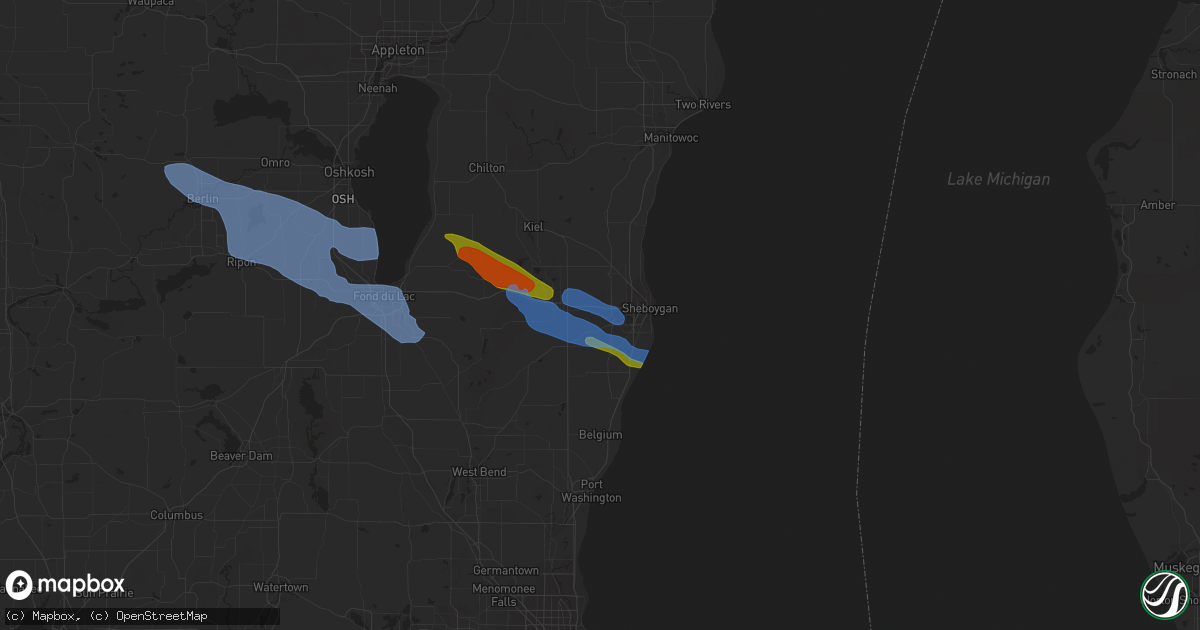 Hail map in Sheboygan Falls, WI on July 28, 2020