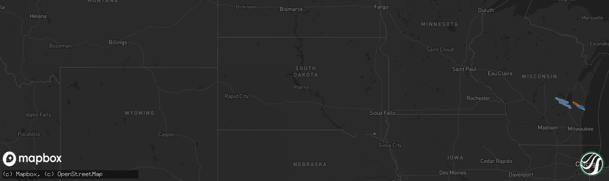 Hail map in South Dakota on July 28, 2020