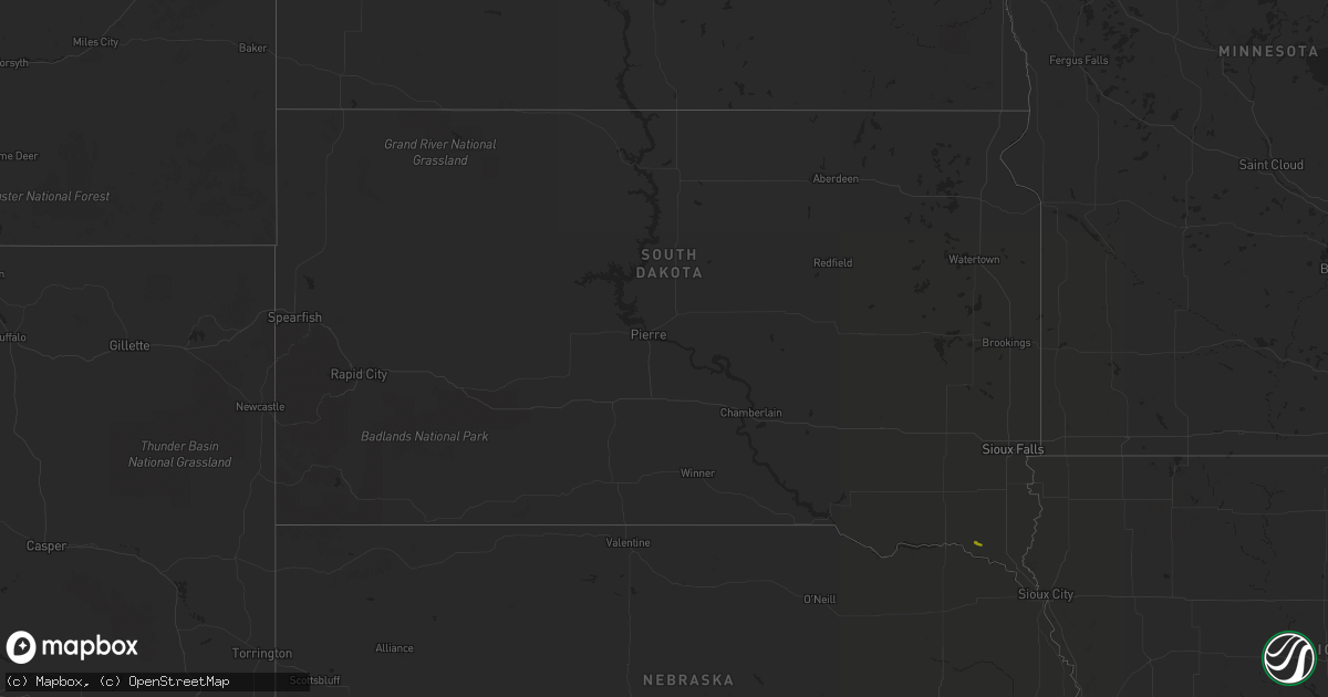 Hail map in South Dakota on July 28, 2020