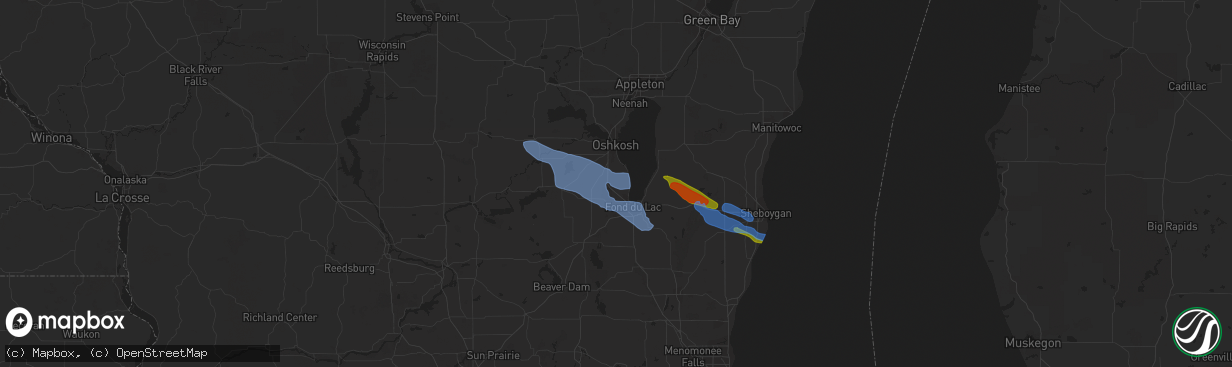 Hail map in Van Dyne, WI on July 28, 2020