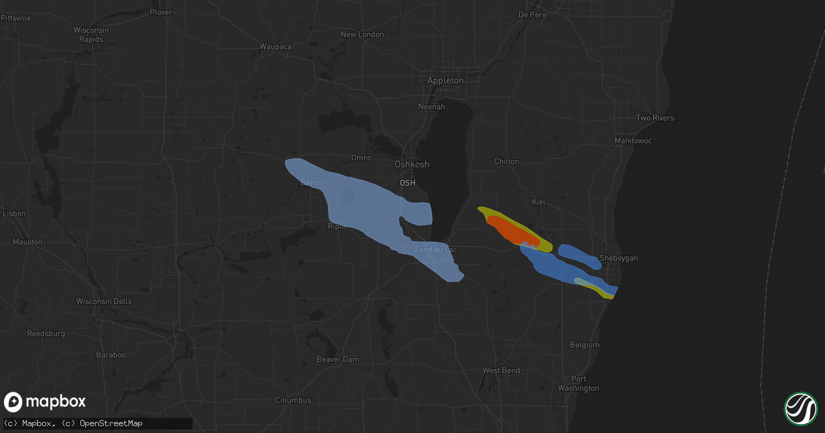 Hail map in Van Dyne, WI on July 28, 2020