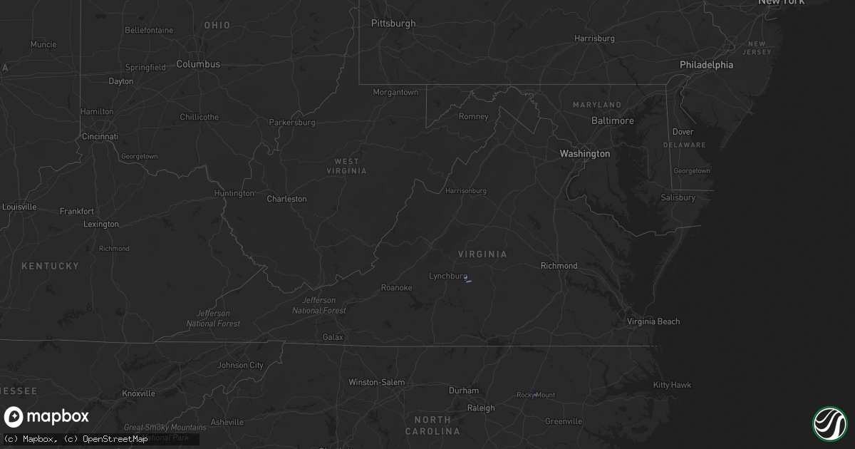 Hail map in Virginia on July 28, 2020
