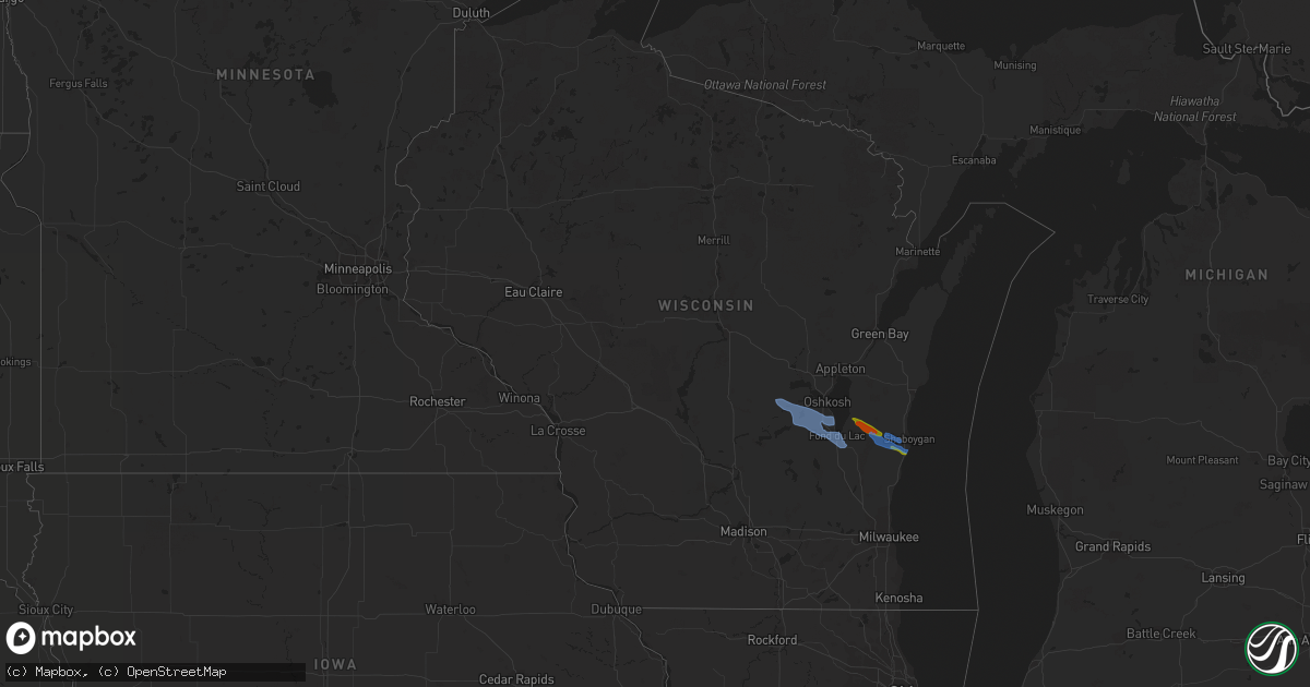 Hail map in Wisconsin on July 28, 2020