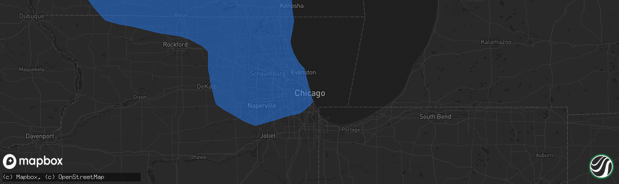 Hail map in Chicago, IL on July 28, 2021