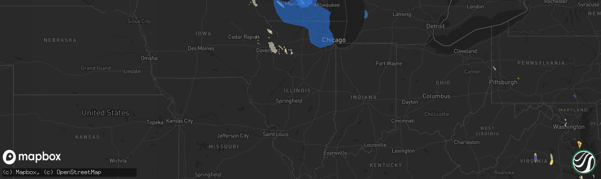 Hail map in Illinois on July 28, 2021