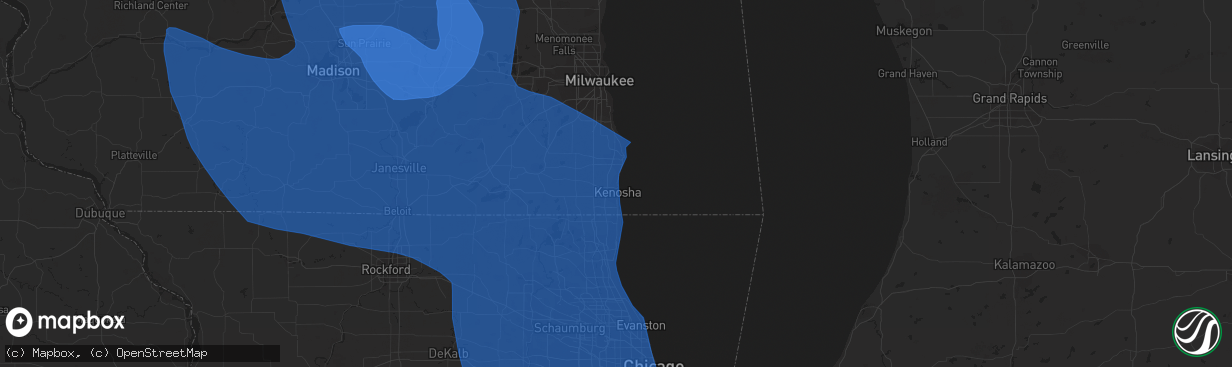 Hail map in Kenosha, WI on July 28, 2021