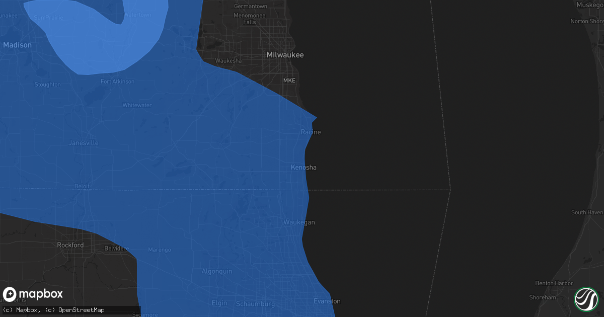 Hail map in Kenosha, WI on July 28, 2021